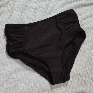 Aqua Green High-Waist Black Ruched Bikini Bottoms